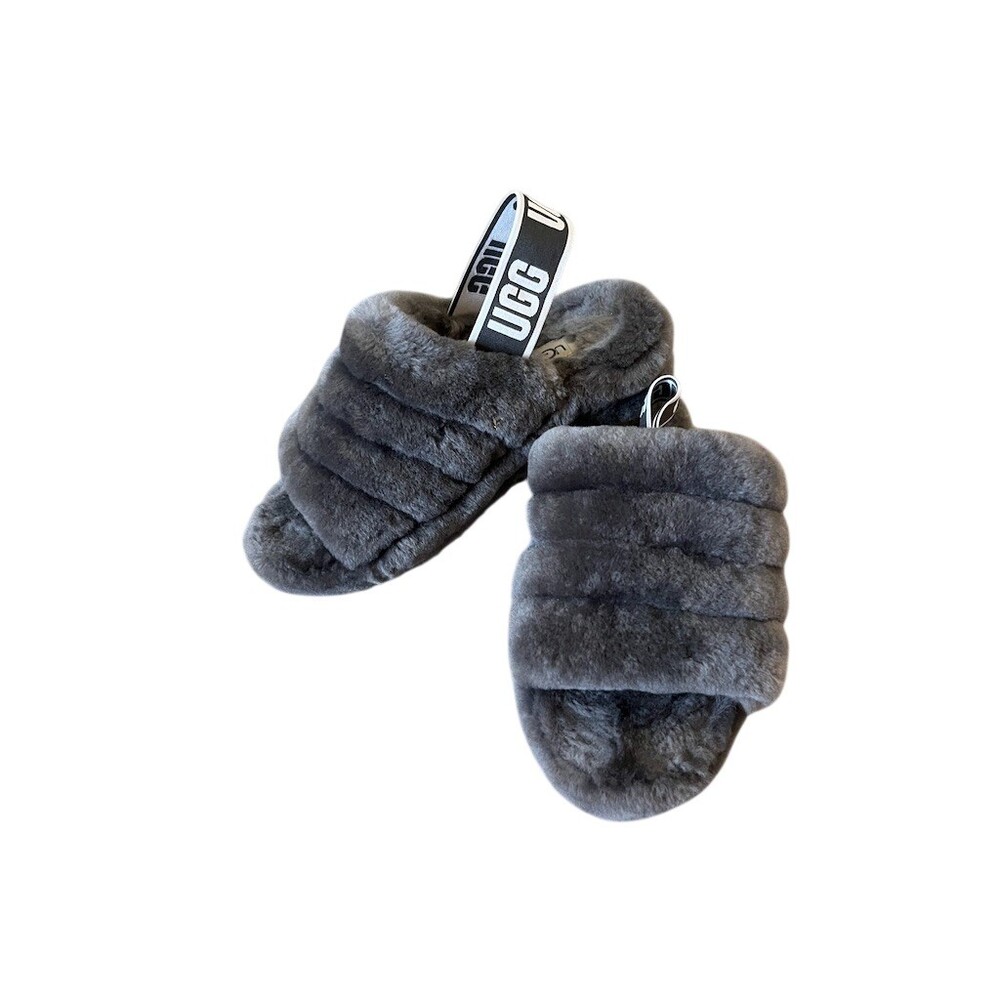 UGG Fluff Yeah Slide Slippers Womens Size 8 Charcoal Gray Platform Cozy